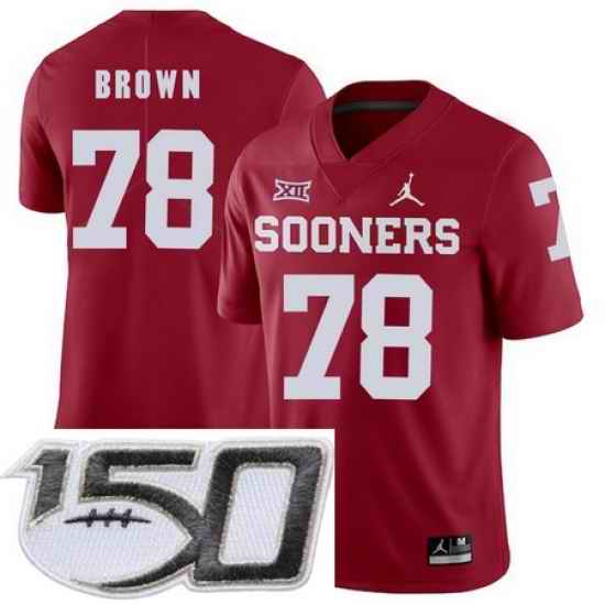 Oklahoma Sooners 78 Orlando Brown Red College Football Stitched 150th Anniversary Patch Jersey